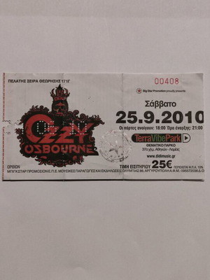 Ozzy Osbourne concert ticket like new, Terravibe Park 2010