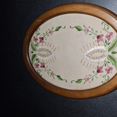 Handmade Serving Tray with Embroidery and Wooden Frame used