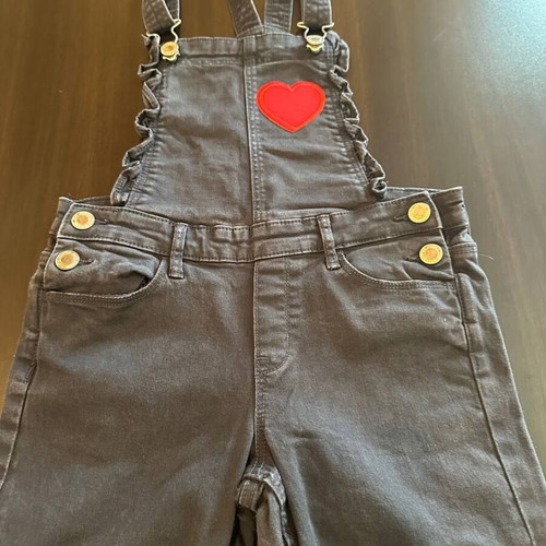H&M girls' grey denim salopette with heart, age 8-9