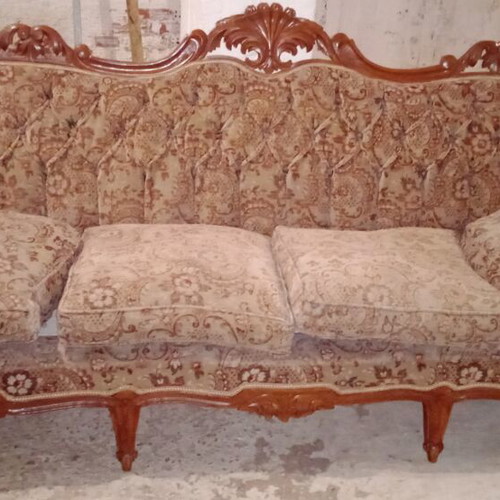 Vintage sofa 4-seater with 2 armchairs used