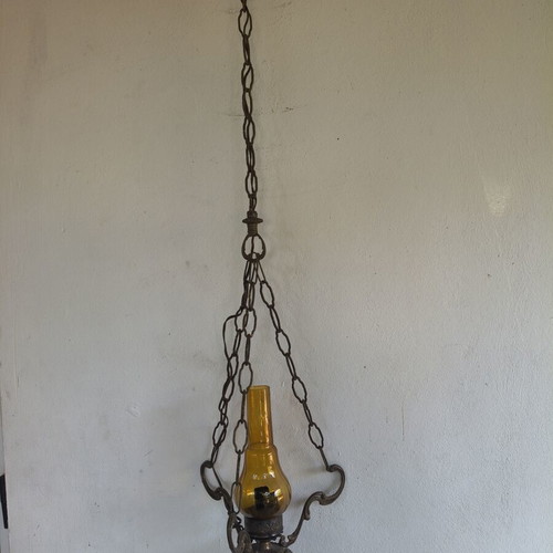 Retro brass ceiling light used, for one E14 bulb, antique copper