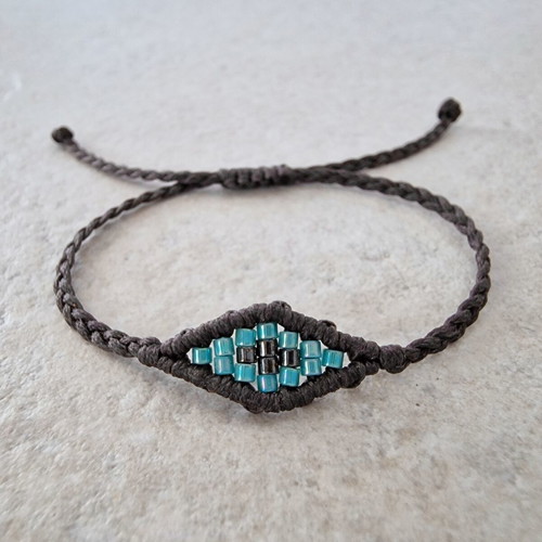Handmade eye bracelet with Miyuki beads, new, gray-turquoise