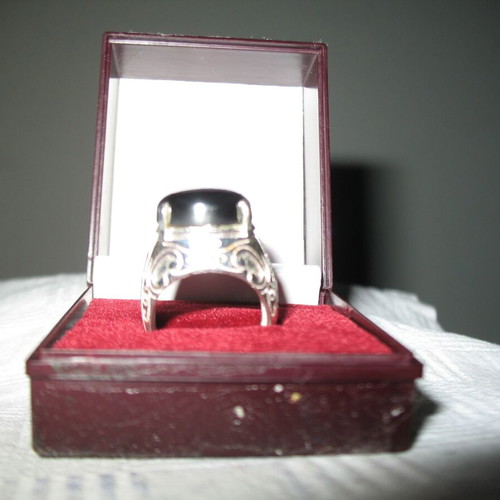 Men's ring with large hematite stone, stainless steel, new