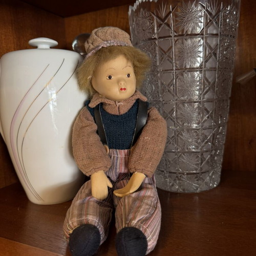 Antique handmade porcelain doll used, painted