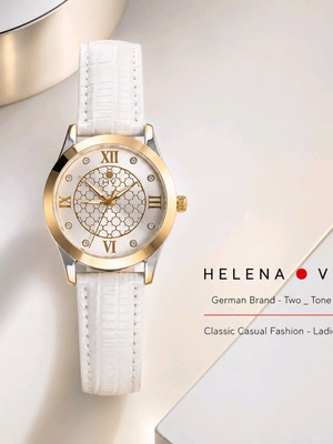 Helena Vera Elegant Women's Quartz Watch, White Leather Strap