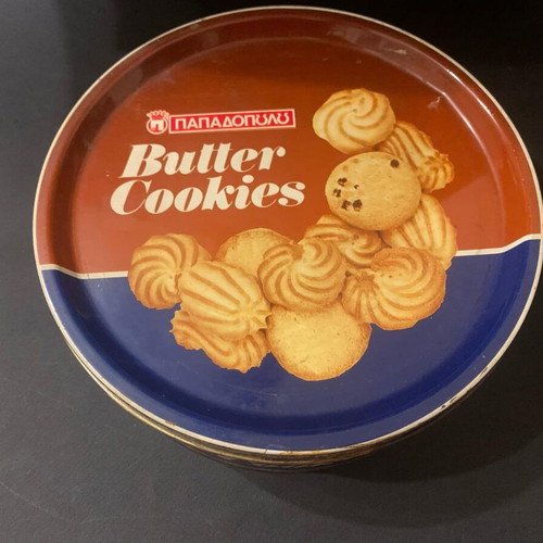 Vintage Papadopoulou cookie tin used