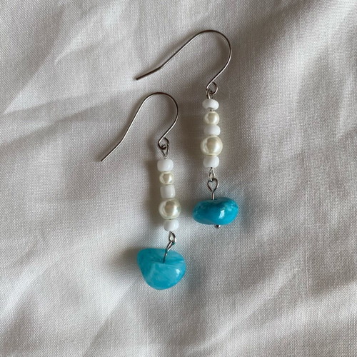 Handmade boho earrings with beads, pearls and nephrite chips made to order