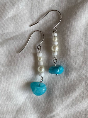 Handmade boho earrings with beads, pearls and nephrite chips made to order