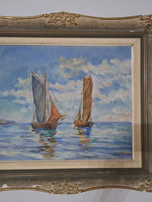 Painting by S. Kontos 'Kaikia in the Sea' like new with gold frame