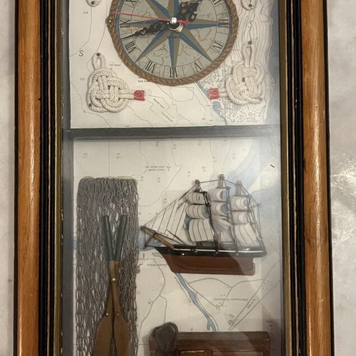 Decorative wall clock with ship theme 1970-80, used, good condition