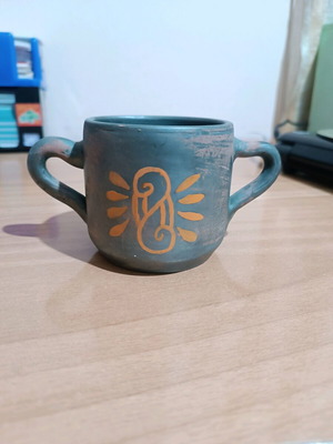 Handmade ceramic mug with two handles like new