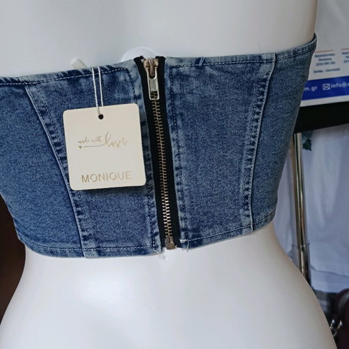 Monique denim bustier top new S/M with zipper