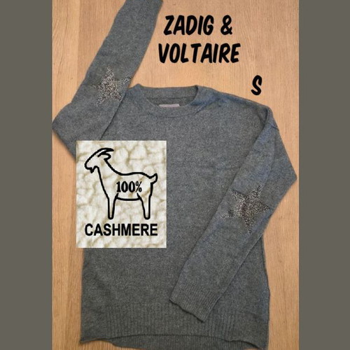 Zadig & Voltaire Cashmere Sweater with Star Design, Size S, Grey