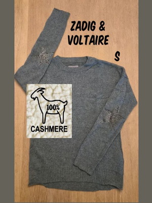 Zadig & Voltaire Cashmere Sweater with Star Design, Size S, Grey
