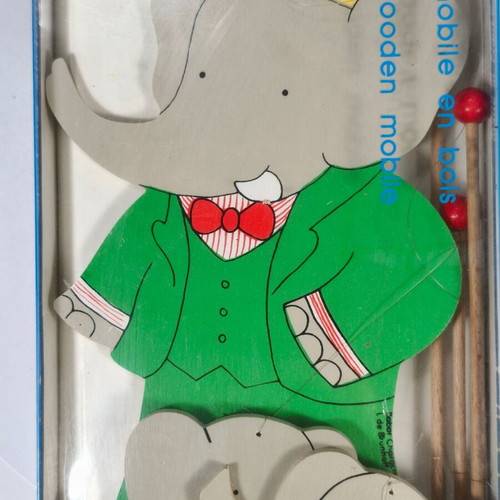 Vintage Babar wooden mobile decoration 1986 like new