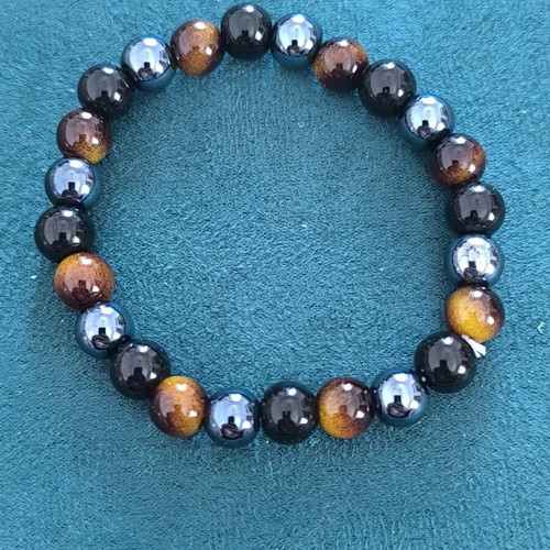 Elastic bracelet new with tiger eye, hematite and black beads