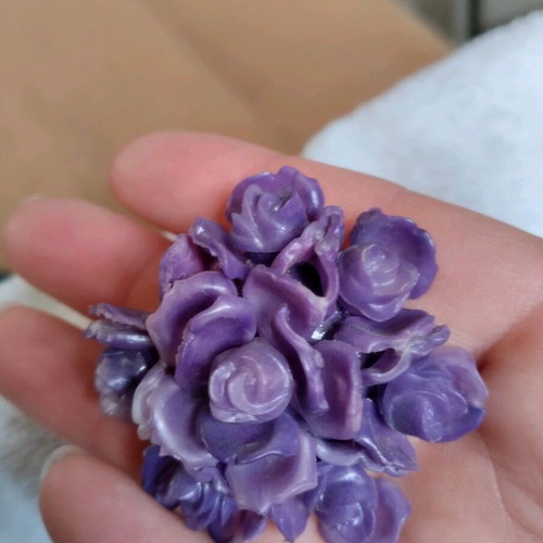 Clip-on earrings used, plastic, flower shape, purple