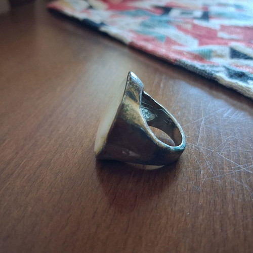 Vintage ring with mother of pearl silver plated used
