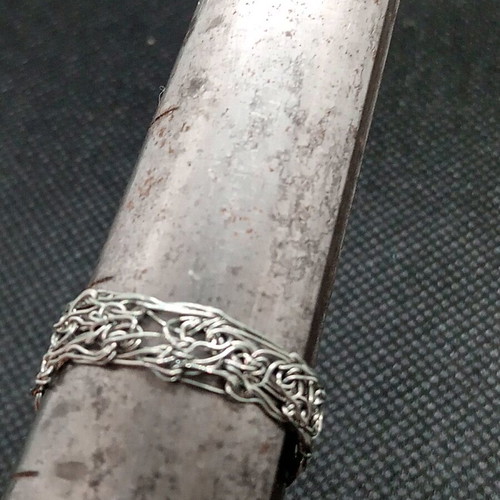 Handmade white metal ring with quartz and garnet semi-precious stones