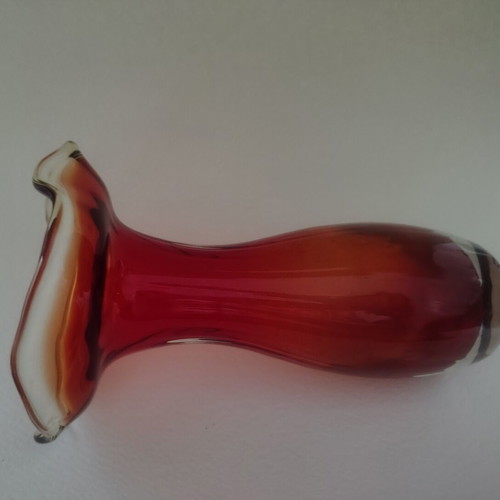 Flower vase 17cm red-orange with flower-shaped rim, like new