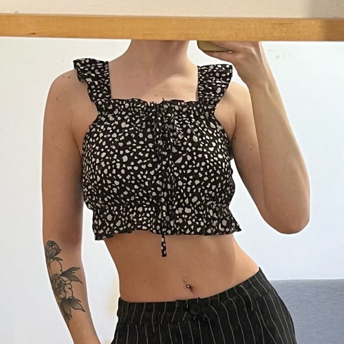 Crop top polka dot new, size S/36, black and white