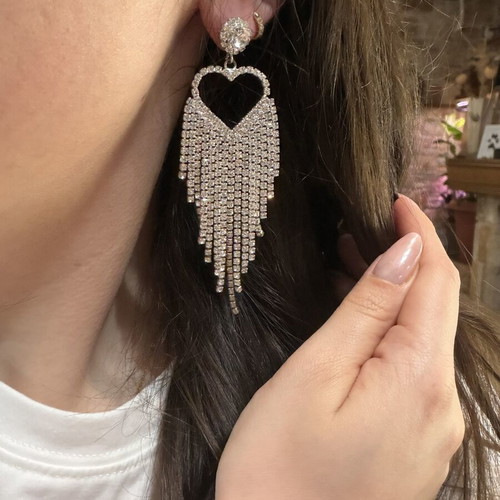 Heart earrings with long zirconia silver new