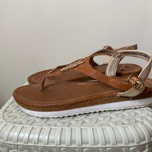 Migato gold sandals used brown with gold details