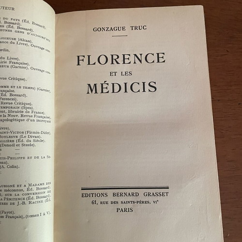 Florence et les Médicis by Gonzague Truc used, first edition 1936