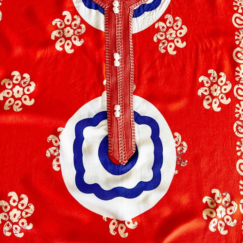 Orange kaftan dress from Ghana, rayon fabric
