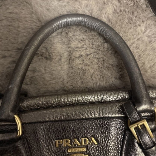 Prada Bowling Leather Handbag Bronze Gold Silver Like New
