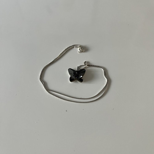 Black Butterfly Pendant Necklace with Silver Chain, like new