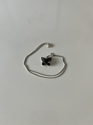Black Butterfly Pendant Necklace with Silver Chain, like new