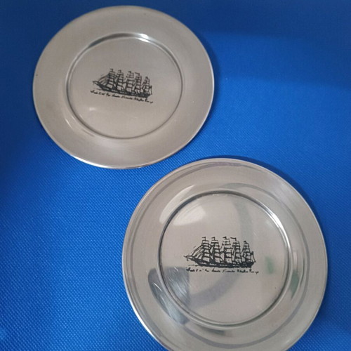 Set of 2 small stainless steel plates - coasters new with design