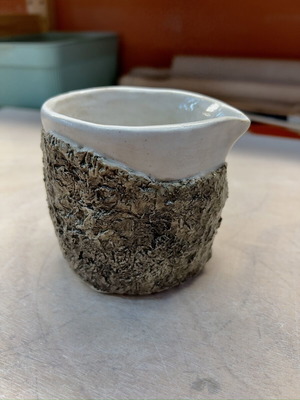 Handmade ceramic saucier with embossed design