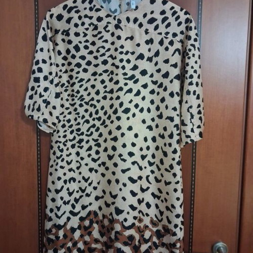 Mango animal print dress, beige and brown, size S