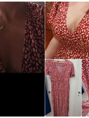 Shein red floral dress L with deep neckline and thigh slit