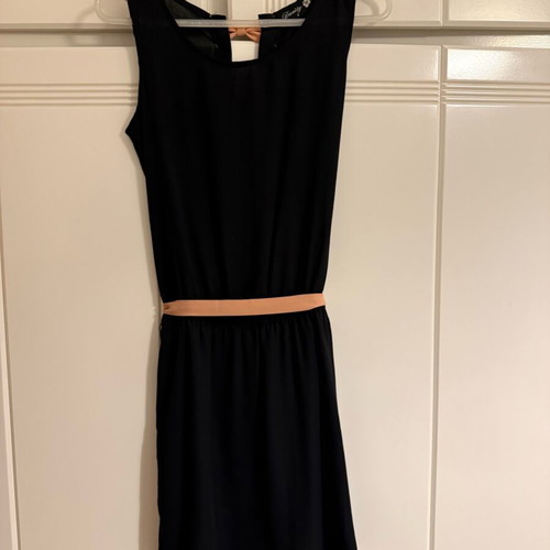 Black dress like new with peach bows and belt