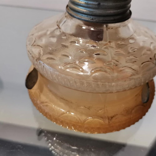 Vintage oil lamp used with embossed design, glass