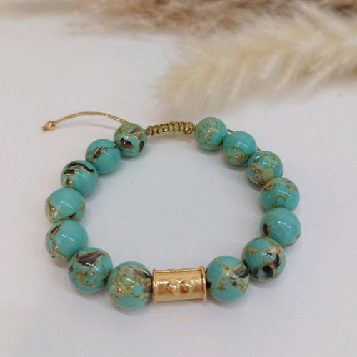 Bracelet with nephrite semi-precious stones and steel new