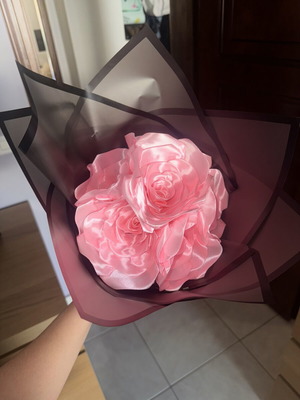 Handmade satin flower bouquet with waterproof wrapping