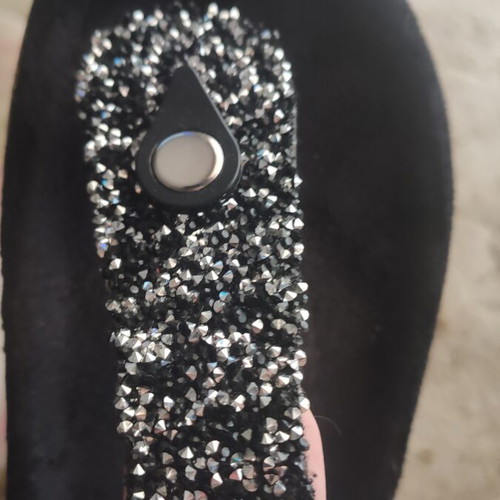 Wide fit black sandals size 41 with rhinestones, adjustable