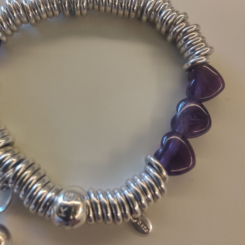 Links of London Sterling Silver Sweetie Bracelet with Amethyst Hearts