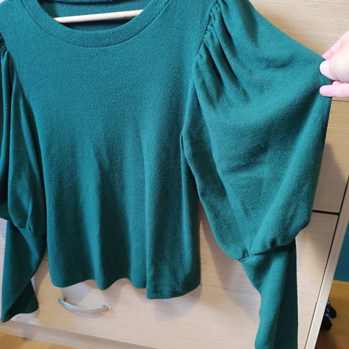 Blouse with puff sleeves used, green, size L