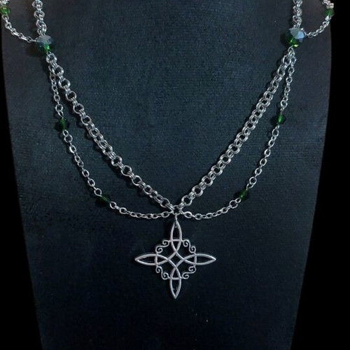 Witch's Knot Necklace with Powerful Protection Symbol, Stainless Steel and Glass Beads