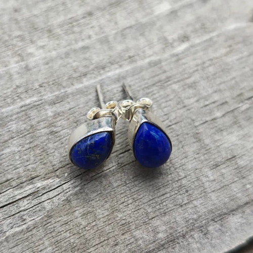 Silver earrings with natural lapis lazuli, new