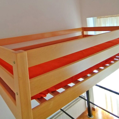 Wooden loft bed like new with metal frame and desk