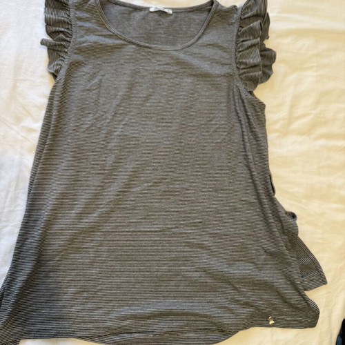 Regalinas striped grey blouse with ruffle sleeves like new