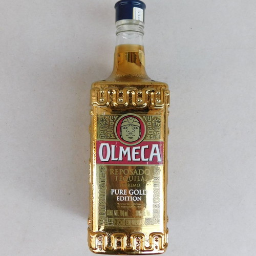 Olmeca Pure Gold Edition tequila bottle empty, 25 cm height