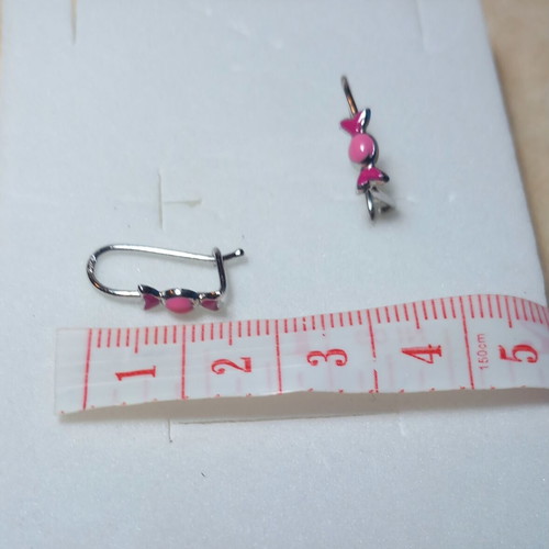 Silver 925° earrings with pink enamel candy design new