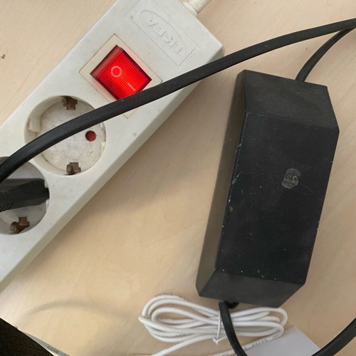 Black screw-on desk lamp used, industrial design
